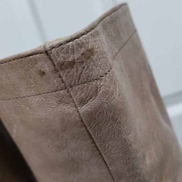 Guess MALLAY Tan Leather Side Zipper Mid-Calf Chunky High Heeled Boots Size 9M - Picture 13 of 16